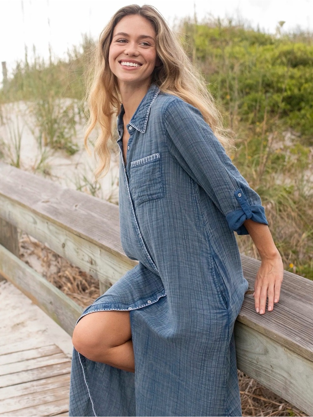 Natural Life Lola Cotton Maxi Shirt Dress - Denim